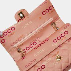 Pre Owned Chanel Coco Mark Coco Print Double Flap Chain Shoulder Bag Salmon Pink Multicolor Canvas