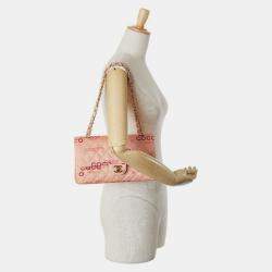 Pre Owned Chanel Coco Mark Coco Print Double Flap Chain Shoulder Bag Salmon Pink Multicolor Canvas