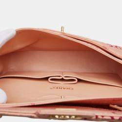 Pre Owned Chanel Coco Mark Coco Print Double Flap Chain Shoulder Bag Salmon Pink Multicolor Canvas