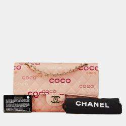 Pre Owned Chanel Coco Mark Coco Print Double Flap Chain Shoulder Bag Salmon Pink Multicolor Canvas