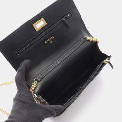 Pre Owned Chanel 2.55 Shoulder Bag Leather Black And Gold