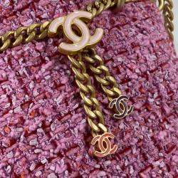 Pre Owned Chanel Cc Coco Mark Chain Bucket-Shaped Pochette Handbag Tweed Pink