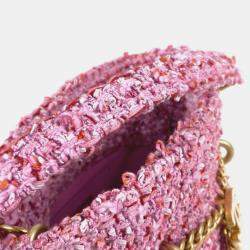 Pre Owned Chanel Cc Coco Mark Chain Bucket-Shaped Pochette Handbag Tweed Pink
