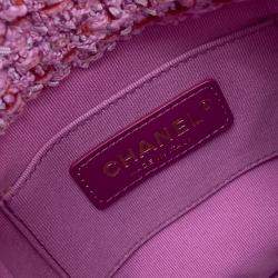 Pre Owned Chanel Cc Coco Mark Chain Bucket-Shaped Pochette Handbag Tweed Pink