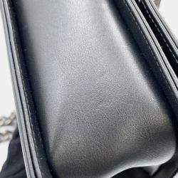 Pre Owned Chanel Boy Small Chain Shoulder Bag With Coco Mark Black And White