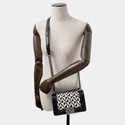 Pre Owned Chanel Boy Small Chain Shoulder Bag With Coco Mark Black And White