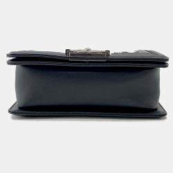 Pre Owned Chanel Boy Small Chain Shoulder Bag With Coco Mark Black And White