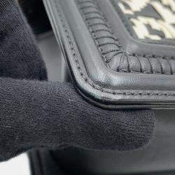 Pre Owned Chanel Boy Small Chain Shoulder Bag With Coco Mark Black And White