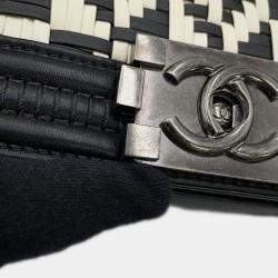 Pre Owned Chanel Boy Small Chain Shoulder Bag With Coco Mark Black And White