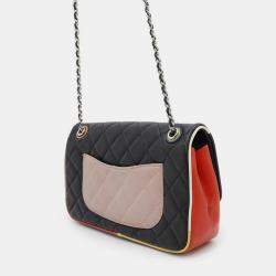 Pre Owned Chanel Chain Shoulder Bag Coco Mark Matelasse Lambskin Black