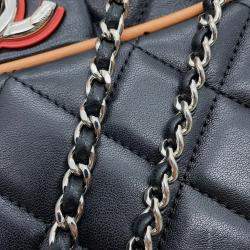 Pre Owned Chanel Chain Shoulder Bag Coco Mark Matelasse Lambskin Black