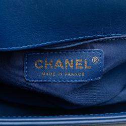 Pre Owned Chanel Boy 20 V Stitch Chain Shoulder Bag Blue Lambskin