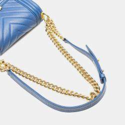 Pre Owned Chanel Boy 20 V Stitch Chain Shoulder Bag Blue Lambskin