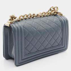 Pre Owned Chanel Boy Chanel Small Shoulder Bag Calfskin Leather Blue