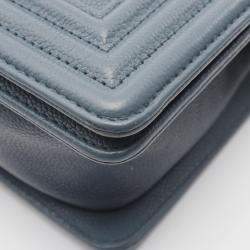 Pre Owned Chanel Boy Chanel Small Shoulder Bag Calfskin Leather Blue