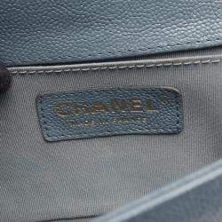 Pre Owned Chanel Boy Chanel Small Shoulder Bag Calfskin Leather Blue