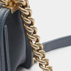 Pre Owned Chanel Boy Chanel Small Shoulder Bag Calfskin Leather Blue