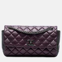 Pre Owned Chanel Purple Small Bicolor Quilted Aged Calfskin Lady Pearly Flap