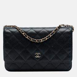 Pre Owned Chanel Black CC Quilted Caviar Wallet on Chain