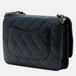 Pre Owned Chanel Black CC Quilted Caviar Wallet on Chain