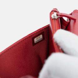 Pre Owned Chanel Red CC Quilted Lambskin Wallet on Chain