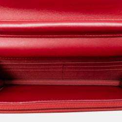 Pre Owned Chanel Red CC Quilted Lambskin Wallet on Chain
