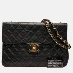 Pre Owned Chanel Black Maxi XL Classic Lambskin Single Flap