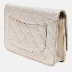 Pre Owned Chanel Gold CC Quilted Metallic Lambskin Wallet on Chain