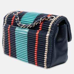 Pre Owned Chanel Navy Blue New Mini Coco Pleats Perforated Calfskin Single Flap