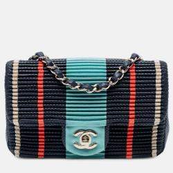 Pre Owned Chanel Navy Blue New Mini Coco Pleats Perforated Calfskin Single Flap