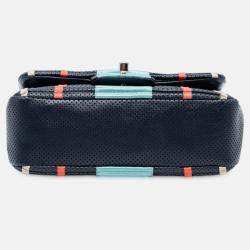 Pre Owned Chanel Navy Blue New Mini Coco Pleats Perforated Calfskin Single Flap