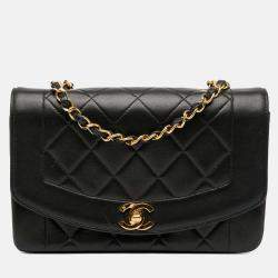 Pre Owned Chanel Black Small Lambskin Diana Flap