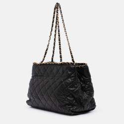 Pre Owned Chanel Black Small Quilted Calfskin Chain Me Tote