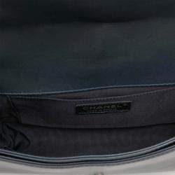 Pre Owned Chanel Navy Blue Old Medium Tweed Enchained Boy Flap