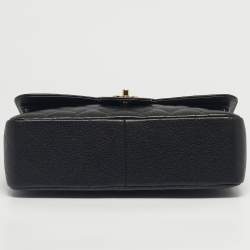 Pre Owned Chanel Black Quilted Caviar Leather Jumbo Classic Double Flap Bag