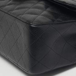 Pre Owned Chanel Black Quilted Caviar Leather Jumbo Classic Double Flap Bag
