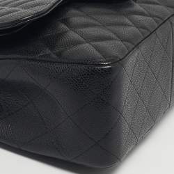 Pre Owned Chanel Black Quilted Caviar Leather Jumbo Classic Double Flap Bag