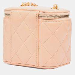 Pre Owned Chanel Pink Mini Quilted Lambskin Pearl Crush Vanity Case With Chain