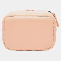 Pre Owned Chanel Pink Mini Quilted Lambskin Pearl Crush Vanity Case With Chain