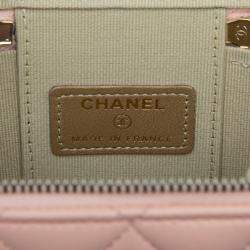 Pre Owned Chanel Pink Mini Quilted Lambskin Pearl Crush Vanity Case With Chain