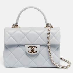 Pre Owned Chanel Blue Quilted Caviar Leather Mini Retro Twist Top Handle Bag