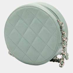 Pre Owned Chanel Blue CC Quilted Caviar Round Clutch With Chain