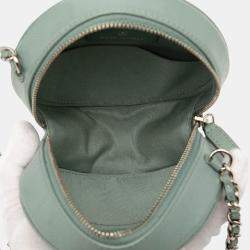 Pre Owned Chanel Blue CC Quilted Caviar Round Clutch With Chain
