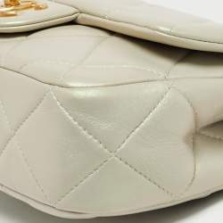 Pre Owned Chanel Green Iridescent Quilted Leather Mini Double Pearl Flap Bag