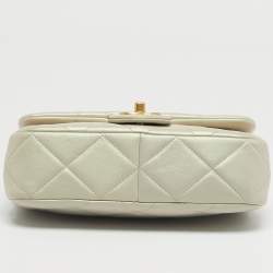 Pre Owned Chanel Green Iridescent Quilted Leather Mini Double Pearl Flap Bag