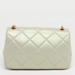 Pre Owned Chanel Green Iridescent Quilted Leather Mini Double Pearl Flap Bag
