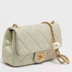 Pre Owned Chanel Green Iridescent Quilted Leather Mini Double Pearl Flap Bag