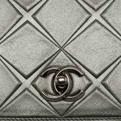 Pre Owned Chanel Grey Embossed Leather Medium Propeller Flap Bag