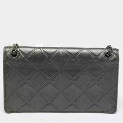 Pre Owned Chanel Grey Embossed Leather Medium Propeller Flap Bag