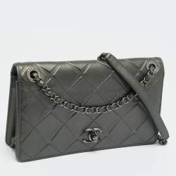 Pre Owned Chanel Grey Embossed Leather Medium Propeller Flap Bag